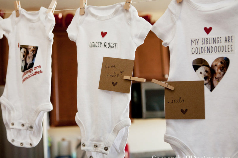 Personalized Iron-on Fabric Onesie Station for a Baby Shower Activity