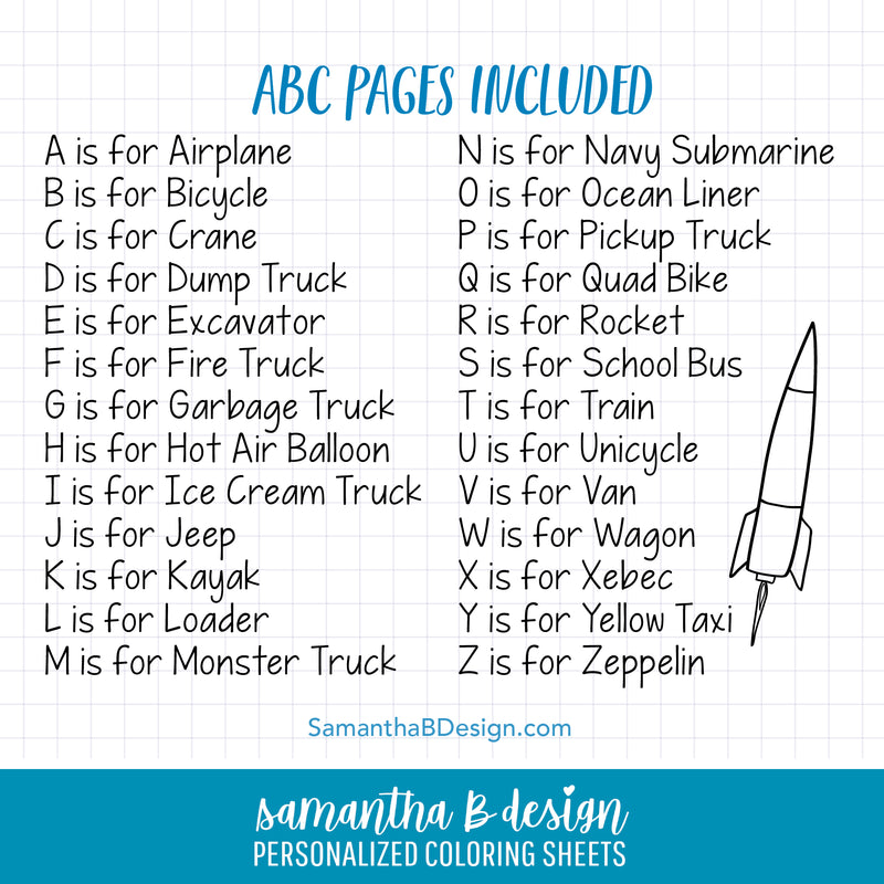 ABC Book Transportation Things that Go - Printable PDF Download
