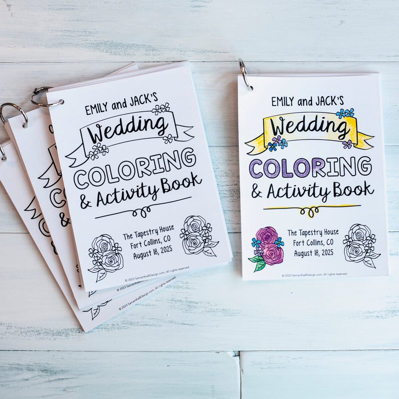 Wedding Activity Book, Wedding Reception Coloring Book or Wedding Favor, Personalized & Printable PDF Download