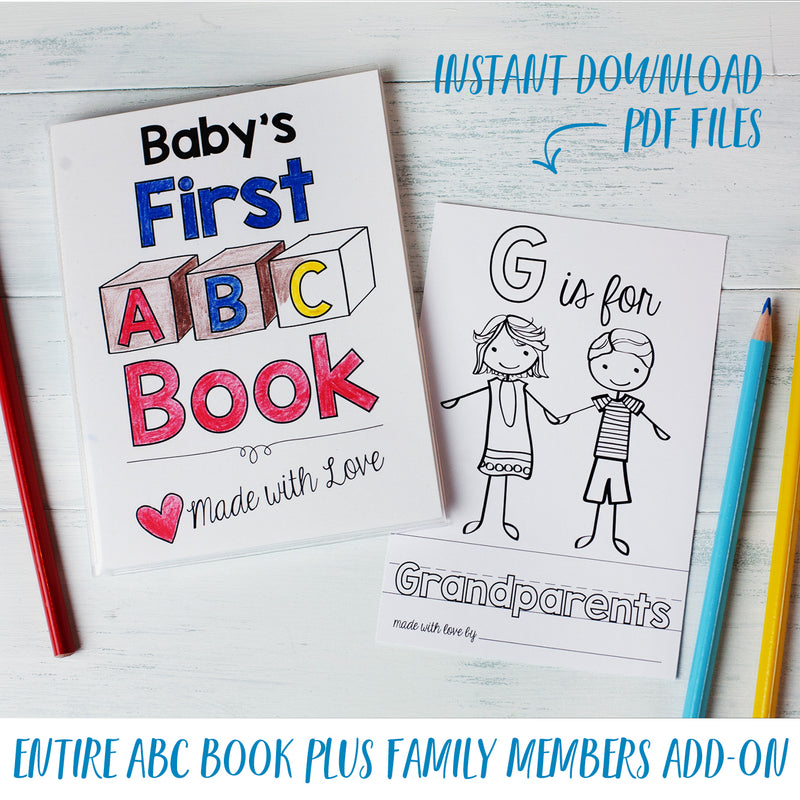 ABC Book Printable PDF Download with Family Pack | 5x7" Final Size