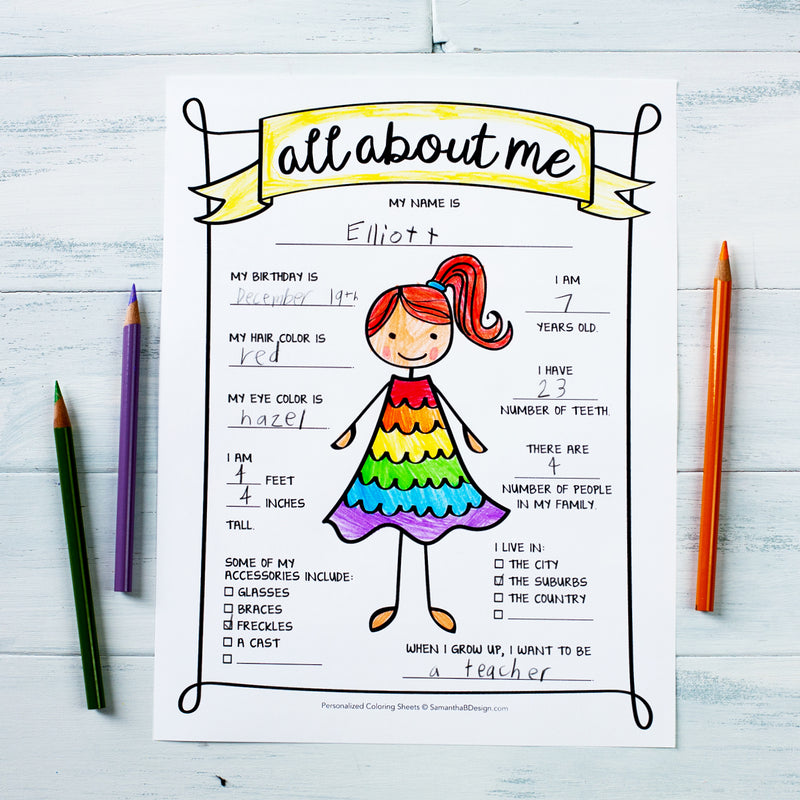 Kid's All About Me Journal Keepsake | PDF Download | 8.5x11" Final Size