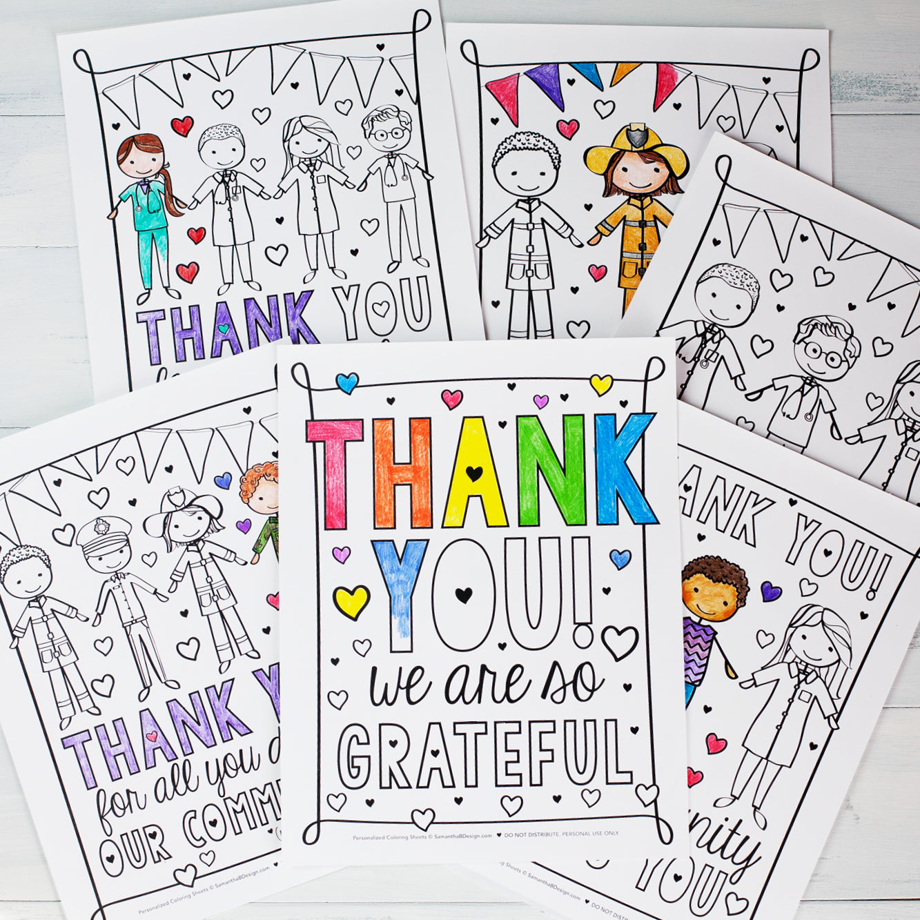 Community Helper & First Responders Thank You Coloring Sheets