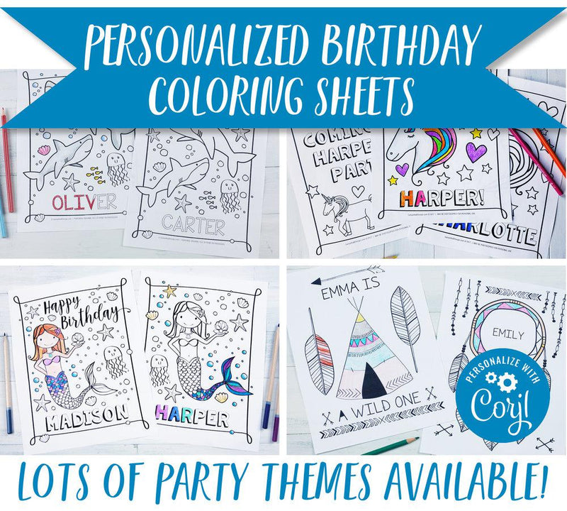 Visit our Etsy Shop to access Personalized Birthday Party Coloring Sheets!
