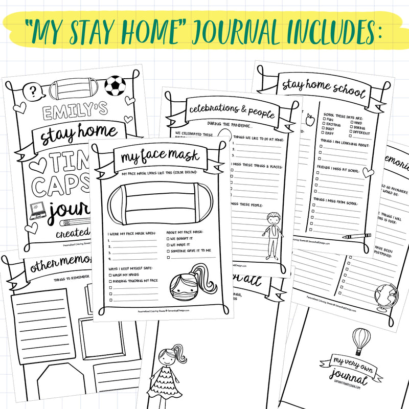 Kid's Stay Home Quarantine Journal  | PDF Download | 8.5x11" Final Size