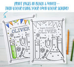 Super Science Birthday Party Printable Coloring Sheet Designs (Personalized!)